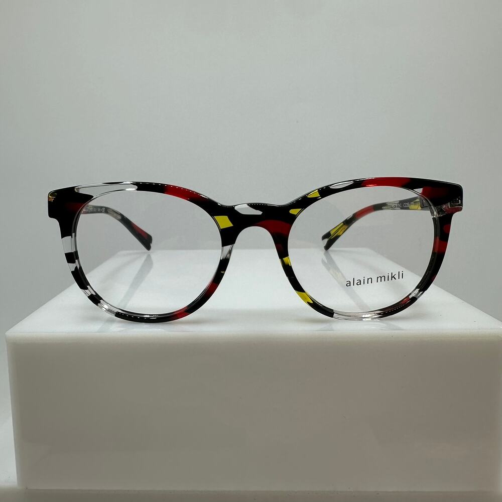 Alain Mikli A03063 006 Red Yellow Stained Glass Black Clear Womens 49-19-140